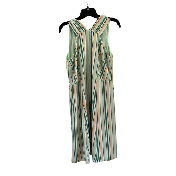 Ann Taylor Factory Halter Modern Striped Herbal Green Midi dress size 12P - Picture 1 of 8